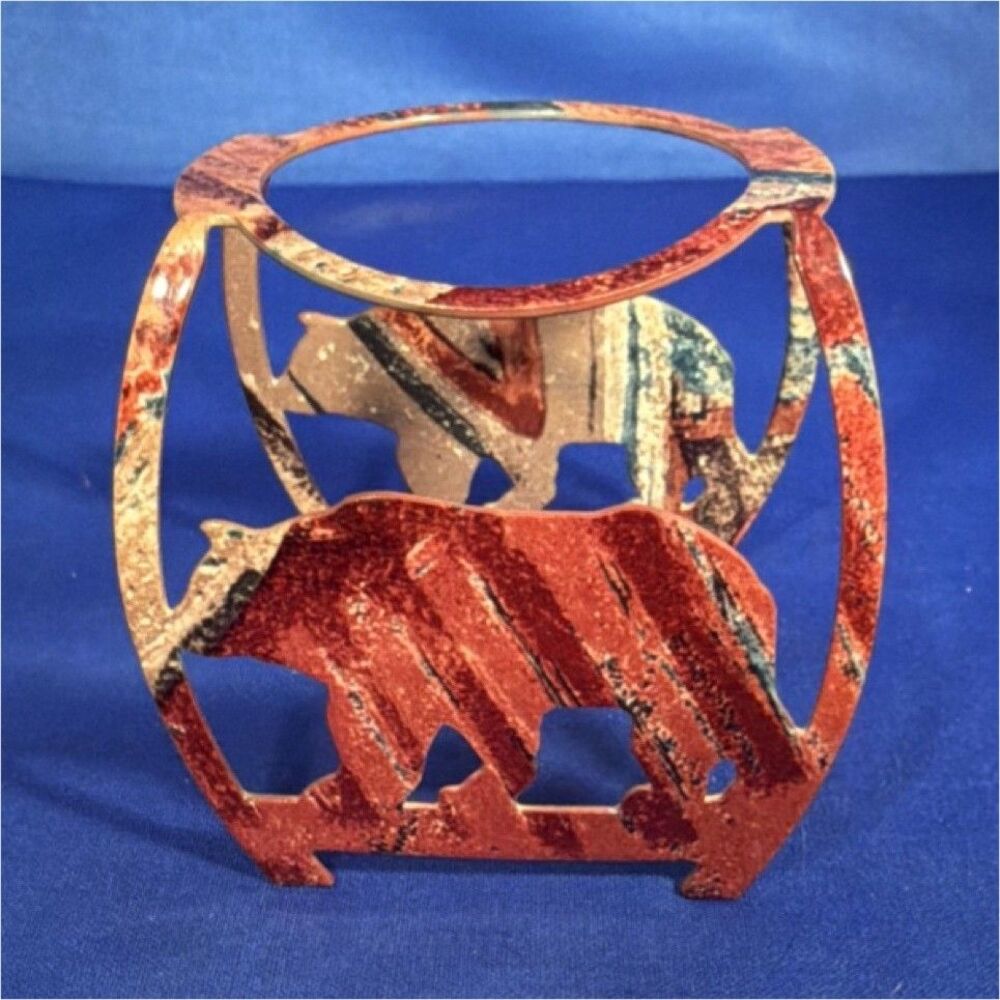 Rustic Metal Bear Candle Holder for Tea Light or Votive, Brown, Small, Decor